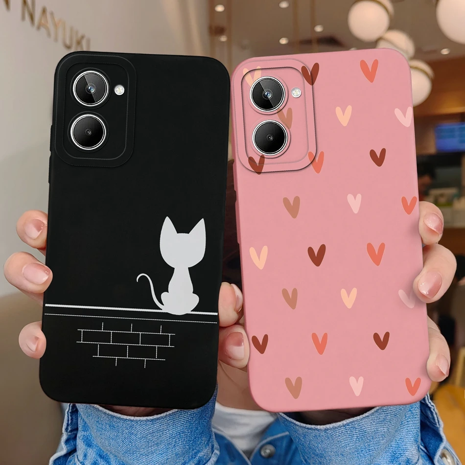 For OPPO Realme 10 Pro+ Plus Phone Case Cat Heart Upgrade Liquid Silicone Protective Cover For Realme10 4G 5G Shell Coque Gift