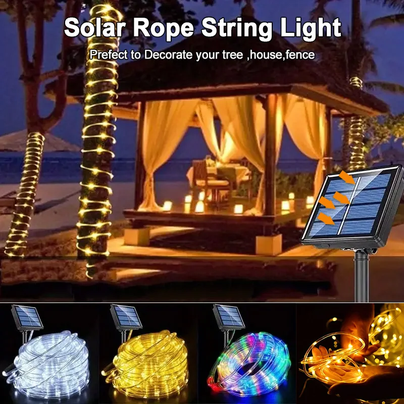 Outdoor Solar Tube Rope LED String Light Garden Waterproof Fairy Lights 7M/12M For Christmas Decoration Wedding Party Led Lamp