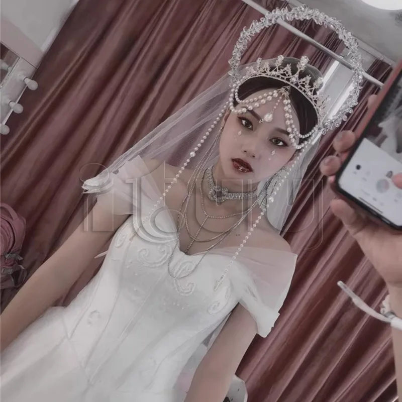 Notre Dame Apollo Sun Lolita KC, couronne en cristal faite à la main, bandeau de mariage, couronne de perles en cristal, collier Halo, ensemble d'accessoires pour cheveux