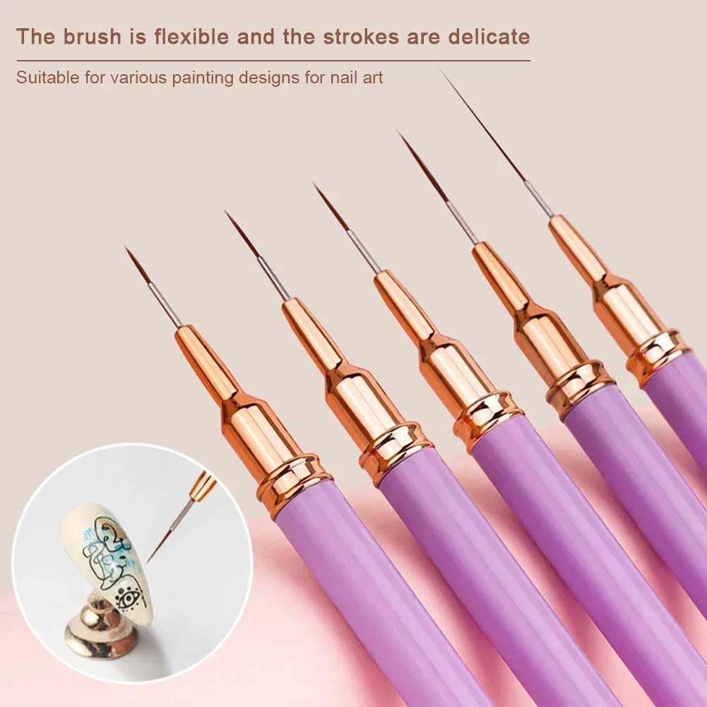 5 pezzi Set di pennelli per nail art Kit di pennelli per unghie in gel UV Linea a strisce Pittura Disegno Penna per fiori Strumento per manicure professionale