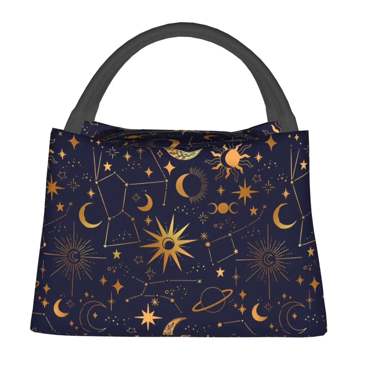 Night Sky Golden Celestial Stars Zodiac Constellations Lunch Bags Bento Box Lunch Tote Picnic Bags Thermal Bag for Woman Travel