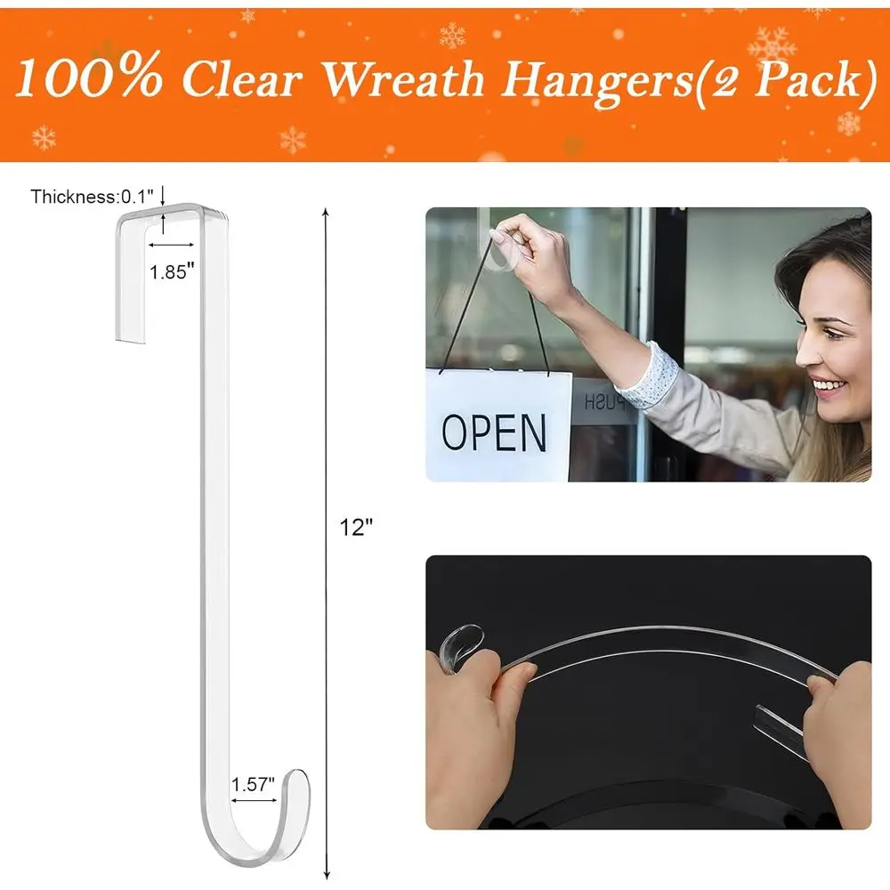 12 Wreath-Hangers Front Door, Door-Wreath-Hanger Clear Over The Door Hooks, 2 Pack Non-Scratch Door-Hanger Hook for Easter Chris