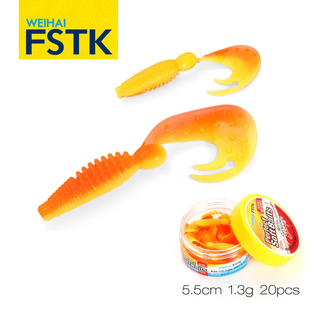 FSTK Worms soft bait 20pcs/jar Long Tail Fishing Lures 55mm 1.3g Wobblers Carp Fishing Soft Lures Silicone Artificial Swimbait