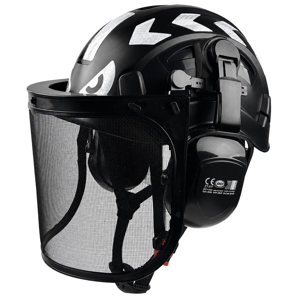 ANSI CE Protective Forestry Helmet Reflective Stickers Mesh Shield Ear Muffs Woodcutter Brush Cutter Work Cap 3 in 1 Kit