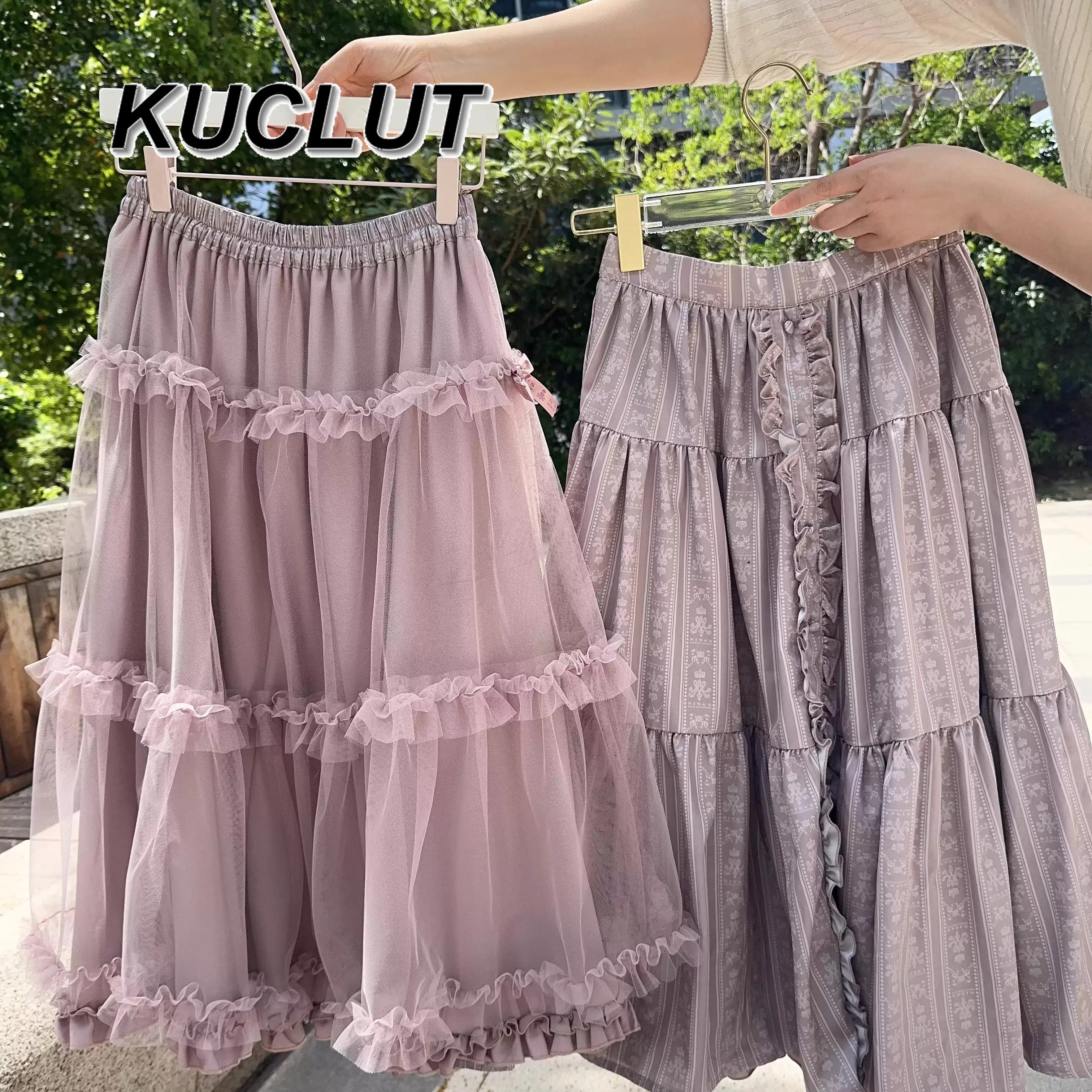 

Summer Autumn French Style Midi Skirts for Women Cute Wear on Both Sides Versatile Elastic Waist Cake A-line Casual Skirt