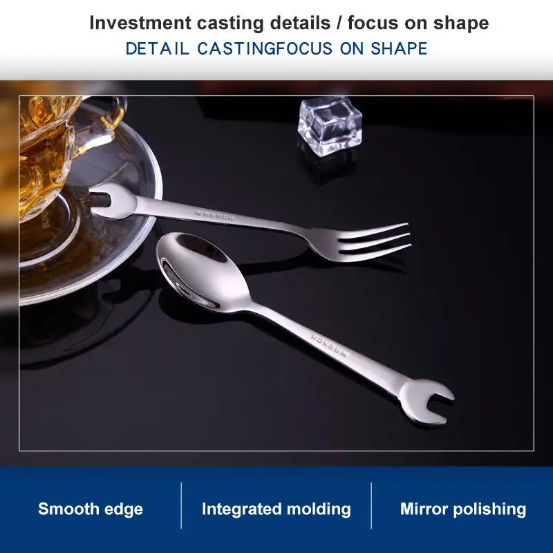 Stainless Steel Spoon Wrench Spoon Fork Ice Cream SpoonCreative Small Spoon Gift Bar Kitchen Tools Tableware Teaspoons