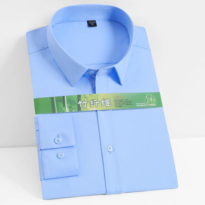 2023 Business Männer Solide Kleid Shirt Bambus Faser Weiche Lange Sleeve Herren Formale Hemd Casual Nicht-eisen Regular FIt qualität