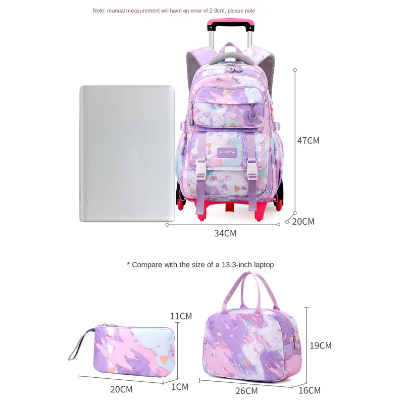 Kids School Backpack with Wheels Rolling Backpack for Girls Student Wheeled Backpack Trolley School Bag Travel Trolley Luggage