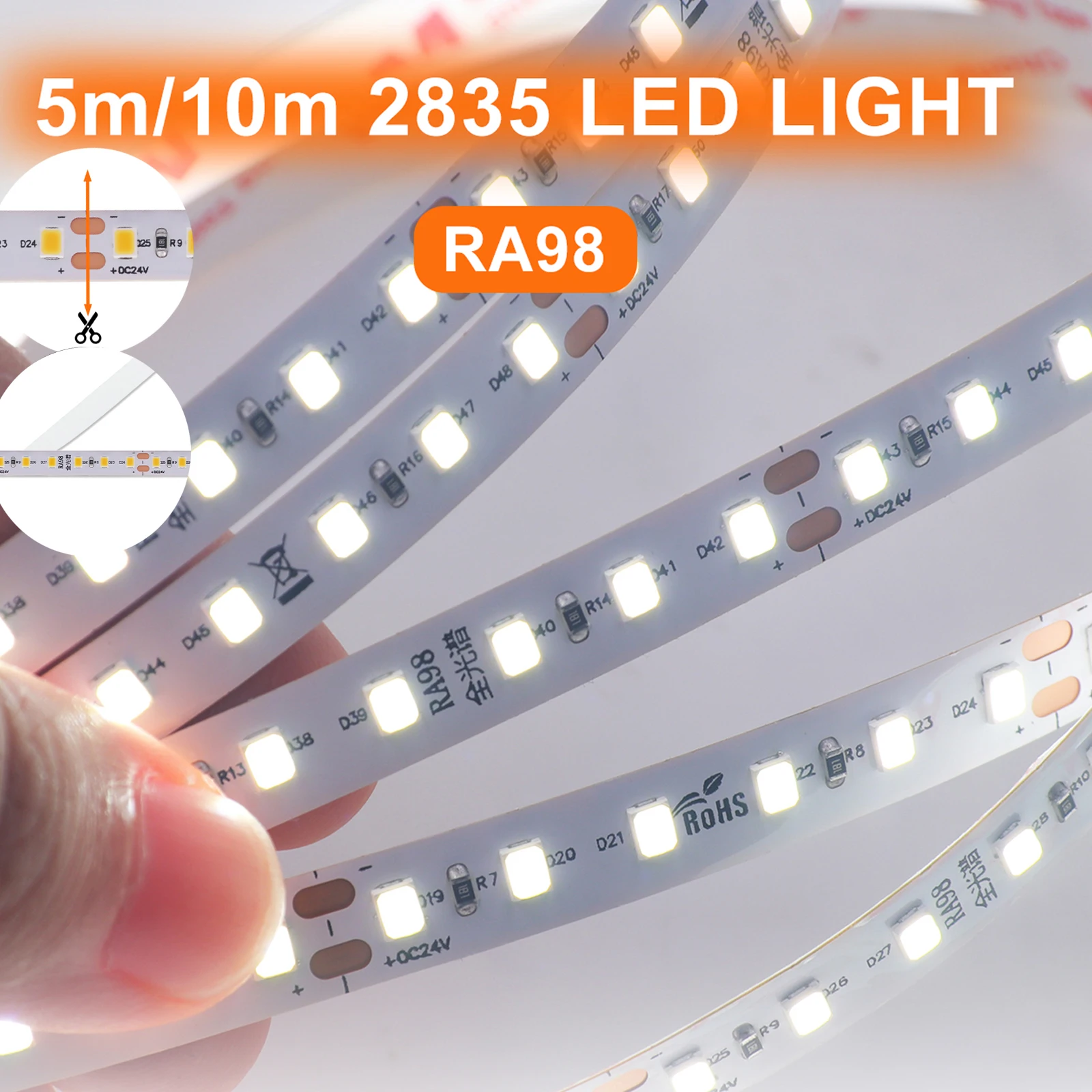 Ra98 Full Spectrum Led Strip Light Lamp 12V 24V DC 5M 10M SMD2835 120LEDs/m Flexible Led Tape Ribbon High CRI for Home Lighting