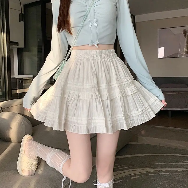 Ballet Style White Lotus Leaf Border Walking Skirt for Women Short Skirt Cake Puffy Skirt