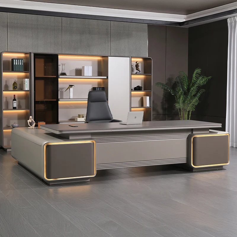 

Computer Organizer Luxury Executive Desk Drawers Storage Asthetic Designer Manager L Shaped Office Desk Table Furniture