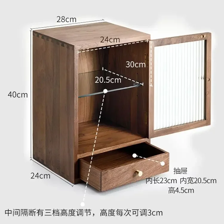 Walnut table top drawer storage cabinet Solid wood small cabinet teacups hand wooden storage cabinet