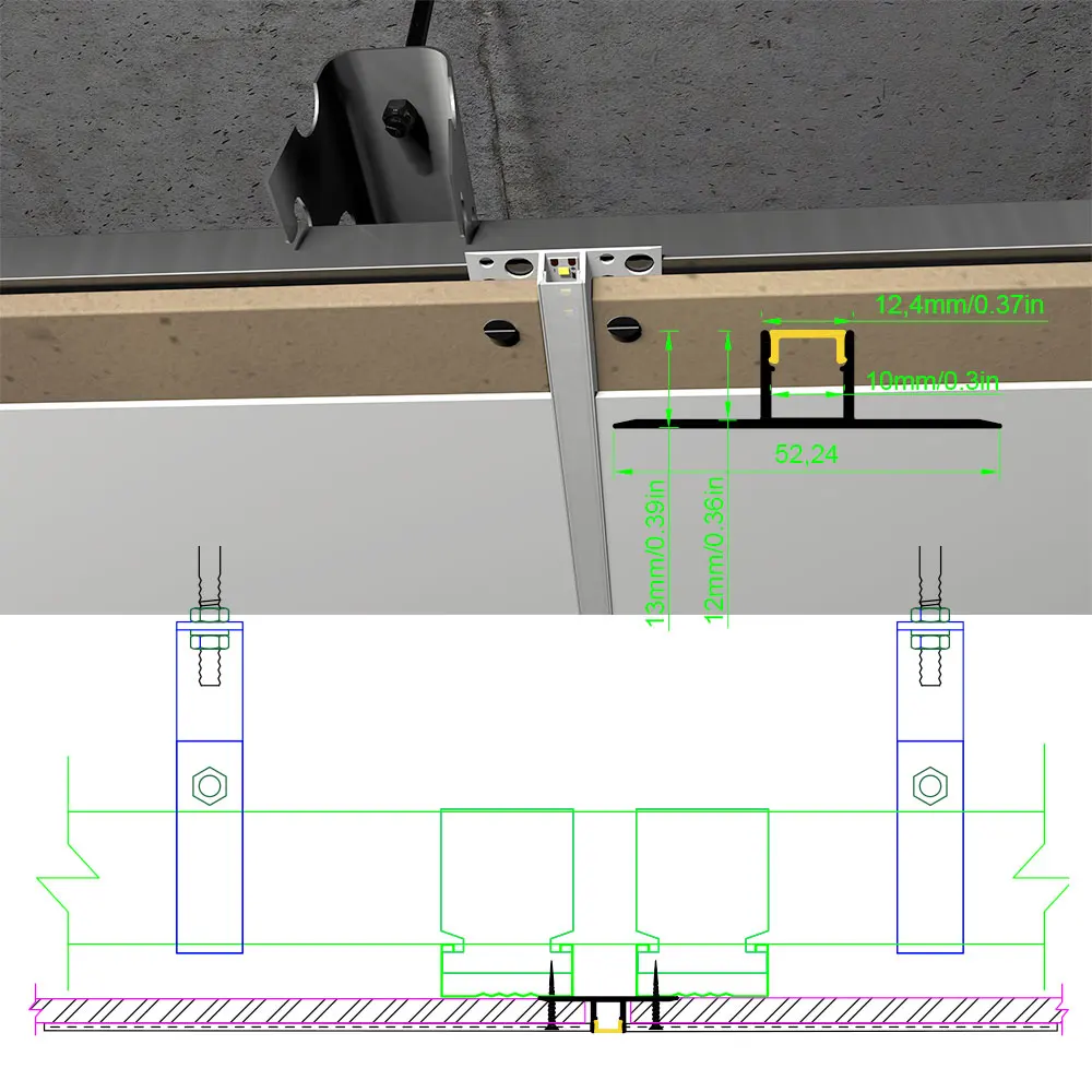 15x9mm (1PCS) 0.5M LED Aluminum Channel Profile for LED Strip Light with Embedded Installation