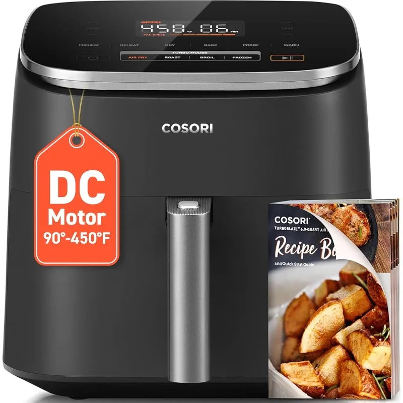 Air Fryer 9-in-1, Compact & Large 6-Qt, Fast Turbo Modes, 90°–450°F Even Results With Temperature Control, Up to 95% Less Oil*