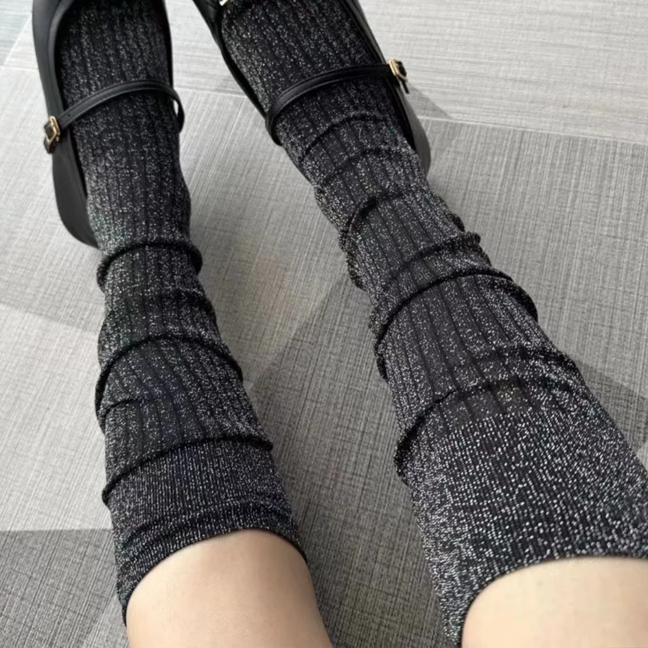 Glitter Long Socks For Women Fashion Shiny Stockings Female Summer Thin Socks Bright Gold Silver Silk Knee Socks Christmas Socks