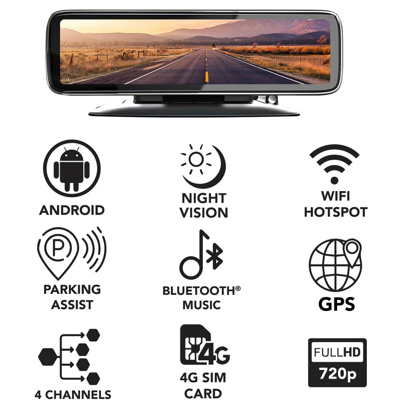 Android 9.0 2+32G 4CHs record truck dvr with wifi gps navigation fit cmsv6 and 9-36V power input 4g remote monitor