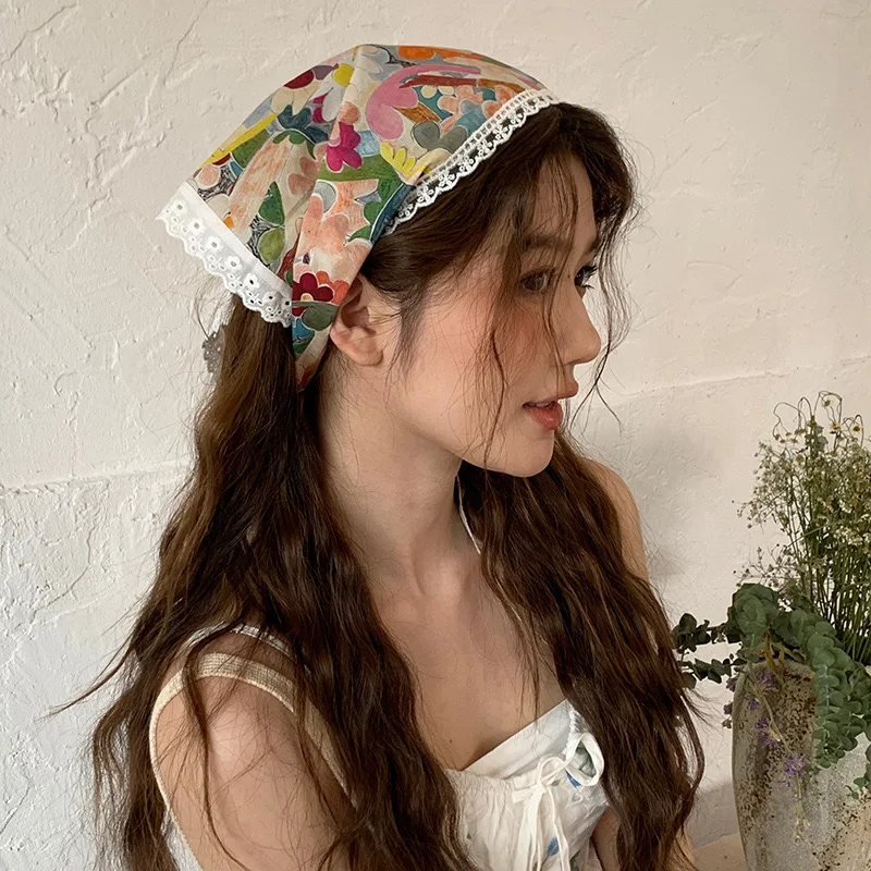 

Floral French Lace Headscarf Lightweight Adjustable Breathable Vintage Style Women’s Fashion Hair Accessory For Summer