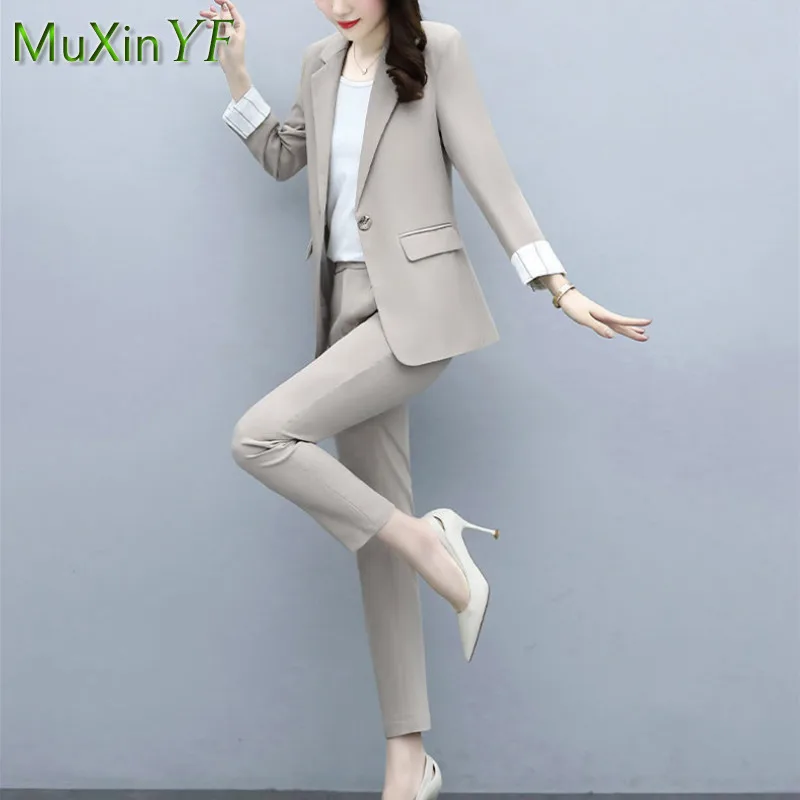 Ensemble de blazers et jarretelles pour femmes, vêtements professionnels, veste imbibée, pantalon glacé, mode coréenne, nouveau, printemps, automne,