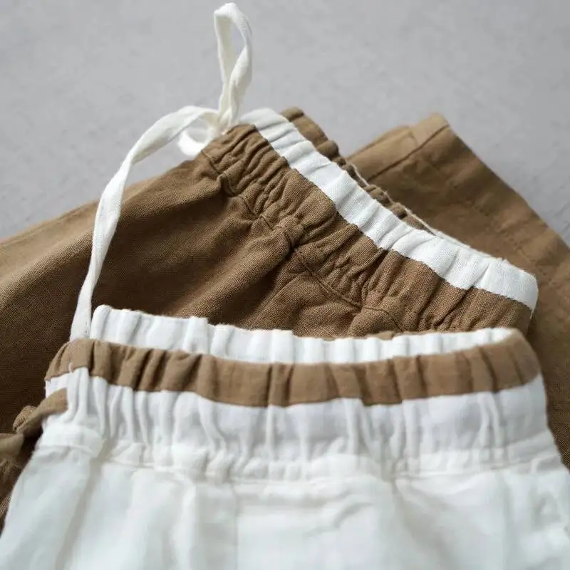 2025 Summer Women Cotton Linen Pants Vintage Elastic Waist Solid Pants All-matched Casual Loose Harem Trousers Pantalon