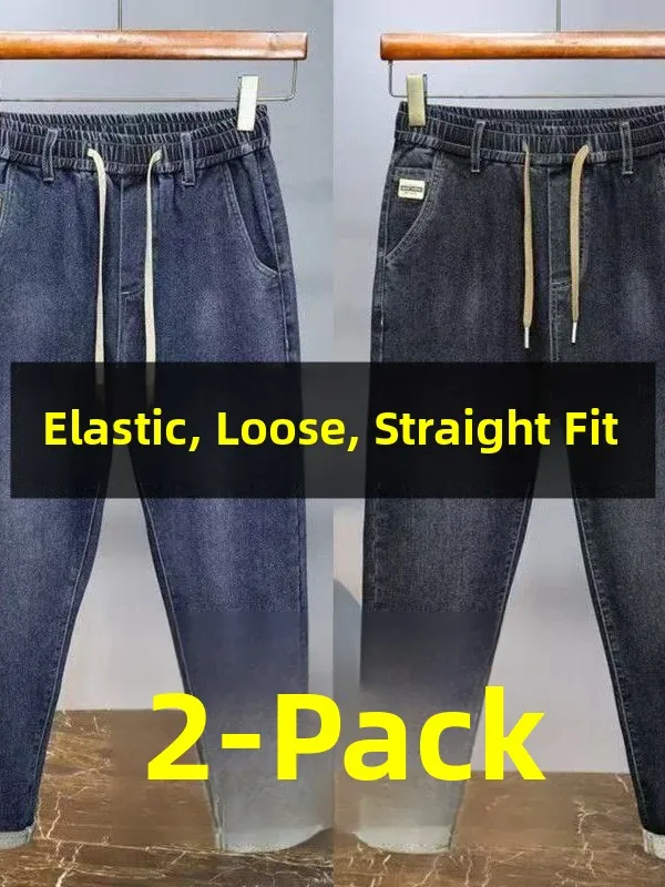 

American Style Men's Jeans Elastic Waist Summer Thin Straight Loose Casual Wear Resistant Work Long Pants Youth Fashion