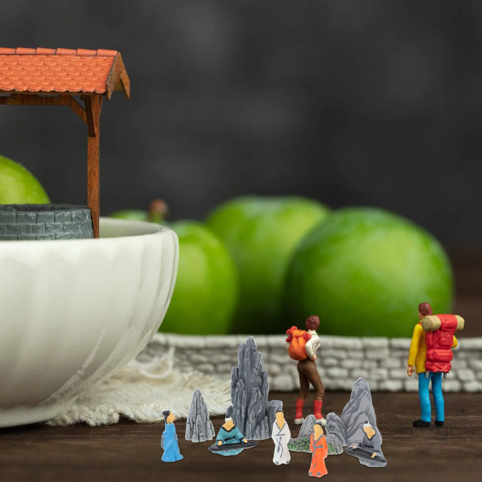 9 قطعة مصغرة النمط الصيني الراتنج المسنين النحت مشغل البيانو المشهد الصغير بونساي حوض السمك ديكور زن إكسسوارات الحديقة