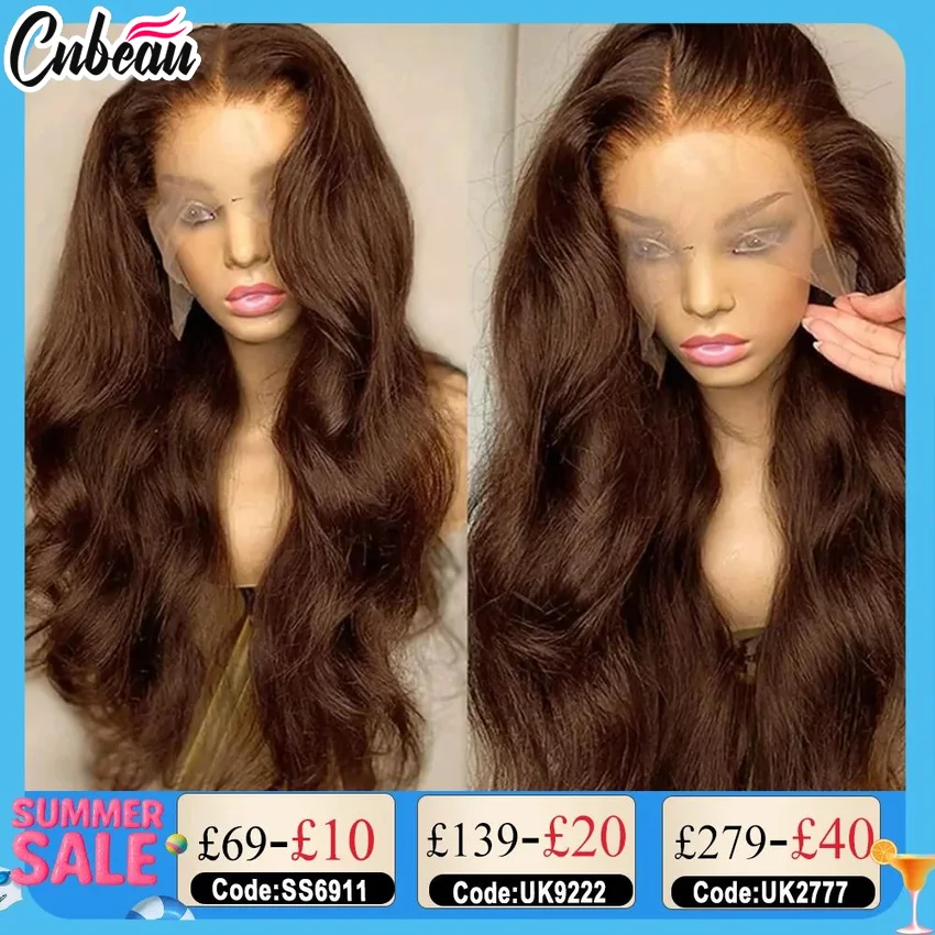 

Brazilian Body Wave 250% 13x6/13x4 Frontal Dark Chocolate Brown HD Lace Wig Hair Colored 4x4 Closure Human Hair Wigs Wear To Go