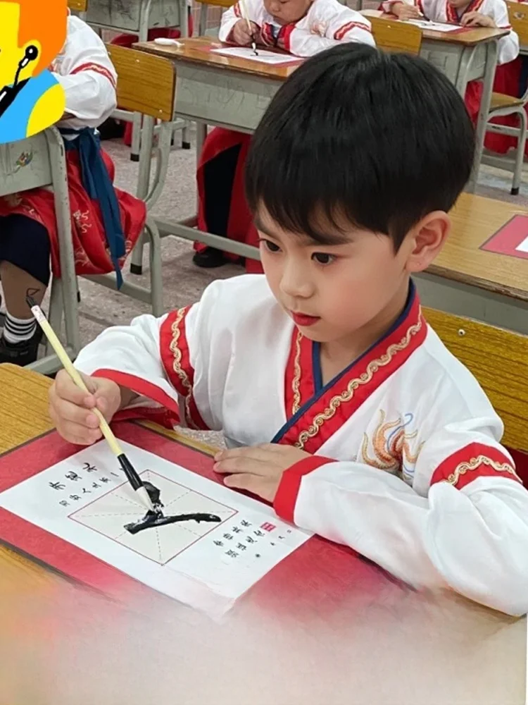 

Красная детская одежда Ханьфу для церемонии поступления в детский сад, наряд для выступлений, традиционный китайский костюм для мальчиков и девочек