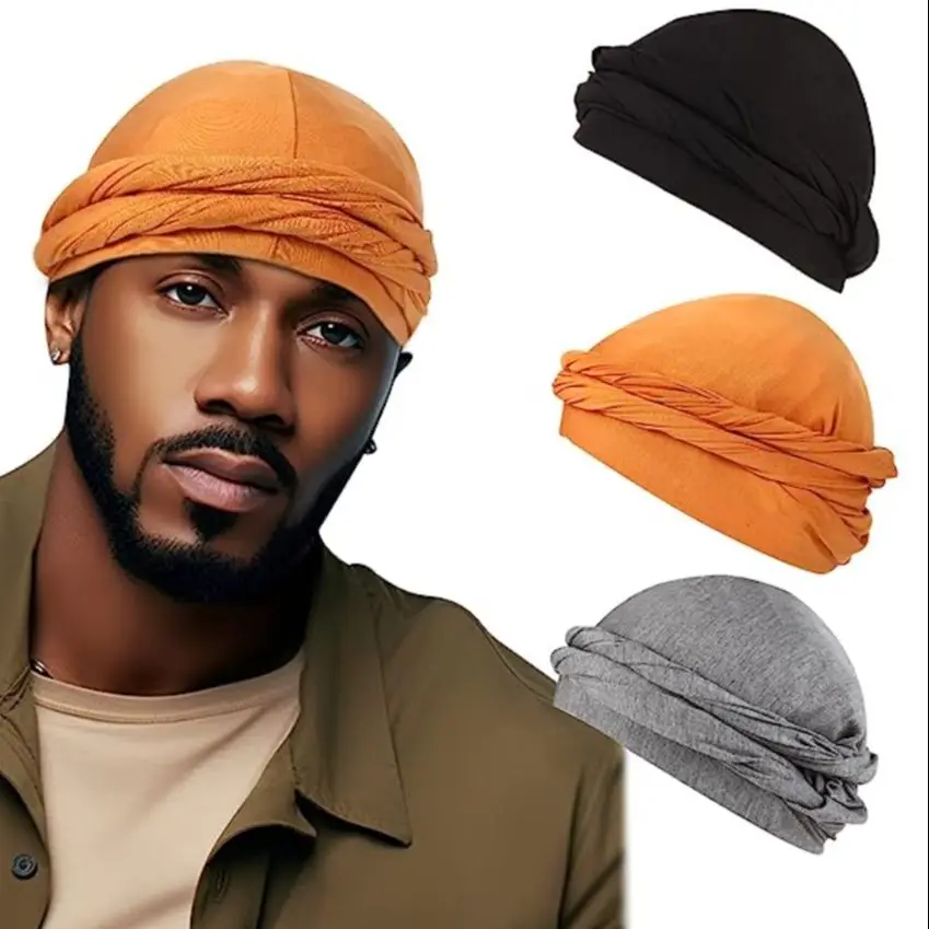 Pullover Turban für Männer Vintage Kopfwickel für Männer Stretch Modal und Satin Turban Schal Krawatte für Haare – Detail 1