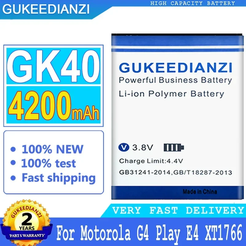 

Аккумулятор GUKEEDIANZI, GK40, GK40, для MOT1609BAT, аккумулятор для MOTOROLA MOTO G4 PLAY XT1600 XT1609 XT1607 XT1676, 4200 мАч