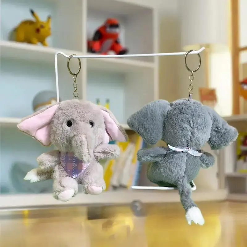 Plush Toy Cartoon Elephant Keychain; Soft Key Holder Stuffed Doll; Bag Pendant and Unique Backpack Hanging Decor