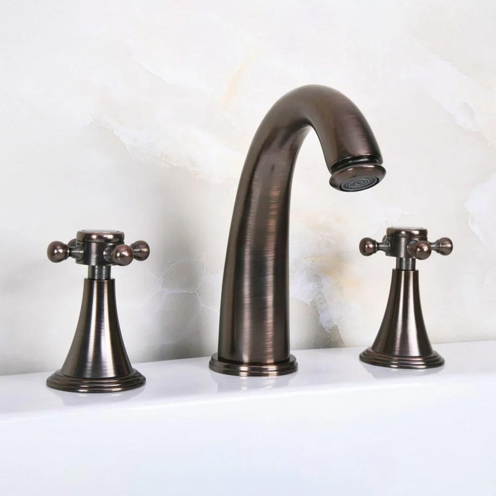 Brown ORB Deck Mount Dual Handles Basin Faucet 3pcs Bathroom Lavatory Washbasin Mixer Tap Bnf440