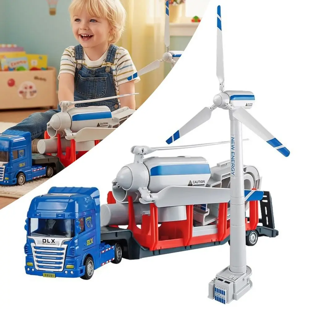 1 Uds. Juguetes para niños, regalos, molino de viento eléctrico, juguetes de simulación plana, ingeniería, transporte, remolque, juguete de energía eólica de plástico