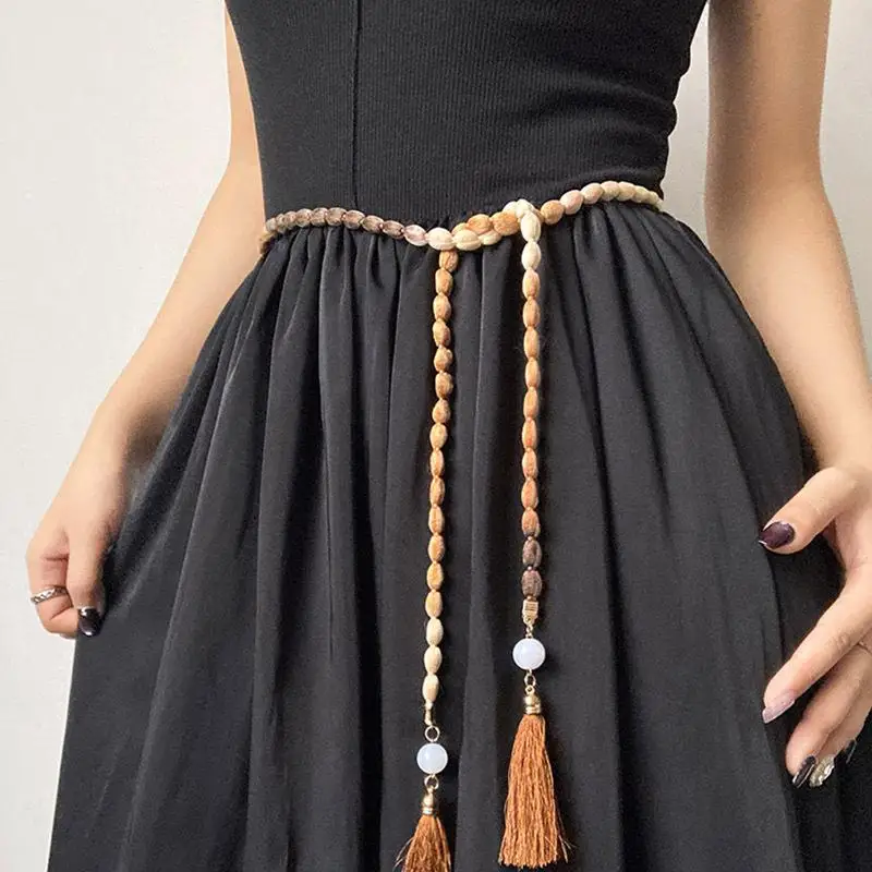 Hot Sale Women Long Rope Waist Chain Belt Braided Long Tassel Decoration Dress Waist Rope Knotted  String Waistband