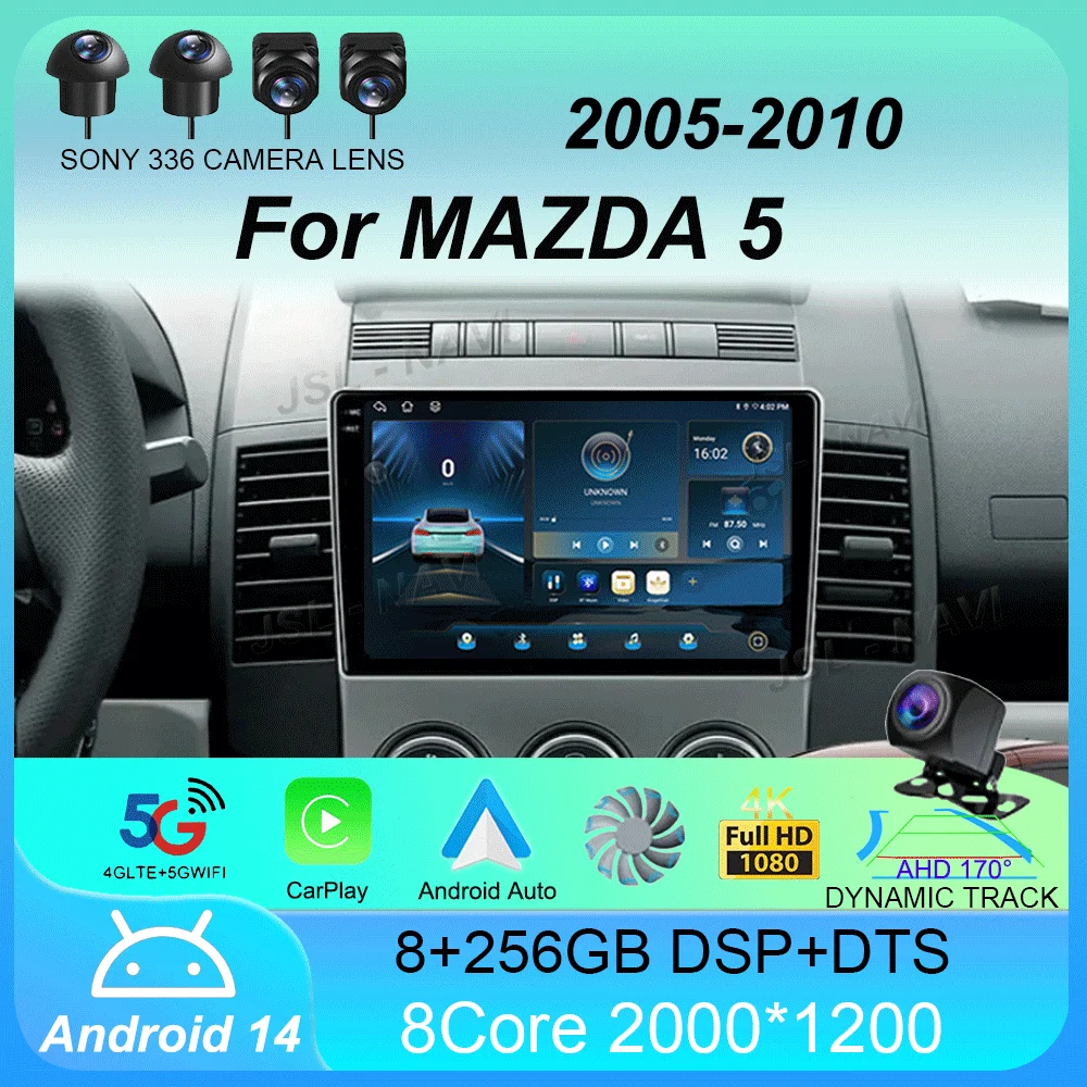 Car Radio Android 14 For MAZDA 5 2005 2006 2007 2008 – 2010 Navigation Multimedia Player Stereo WiFi+4G Video Carplay Head Unit