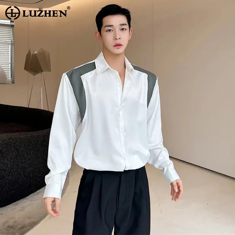 

LUZHEN 2024 Stylish Elegant Color Contrast Patchwork Design Long Sleeve Shirts Trendy Loose Handsome Korean Men's Blouses LZ4596