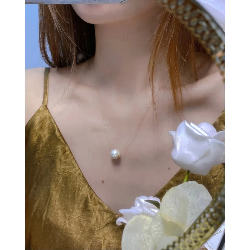 High Quality fox Tail Chain Necklace 18k Solid Gold 10-11mm Round White Natural Edison Freshwater Pearl Pendant