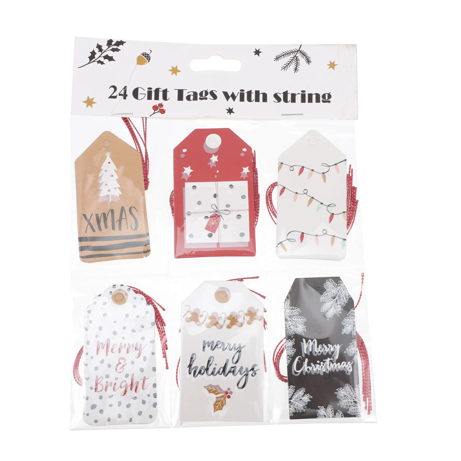 

24Pcs Christmas Tree Hanging Paper Cards Decorative Festival Xmas Wish Tags Adorable Cartoon Holiday Decorations