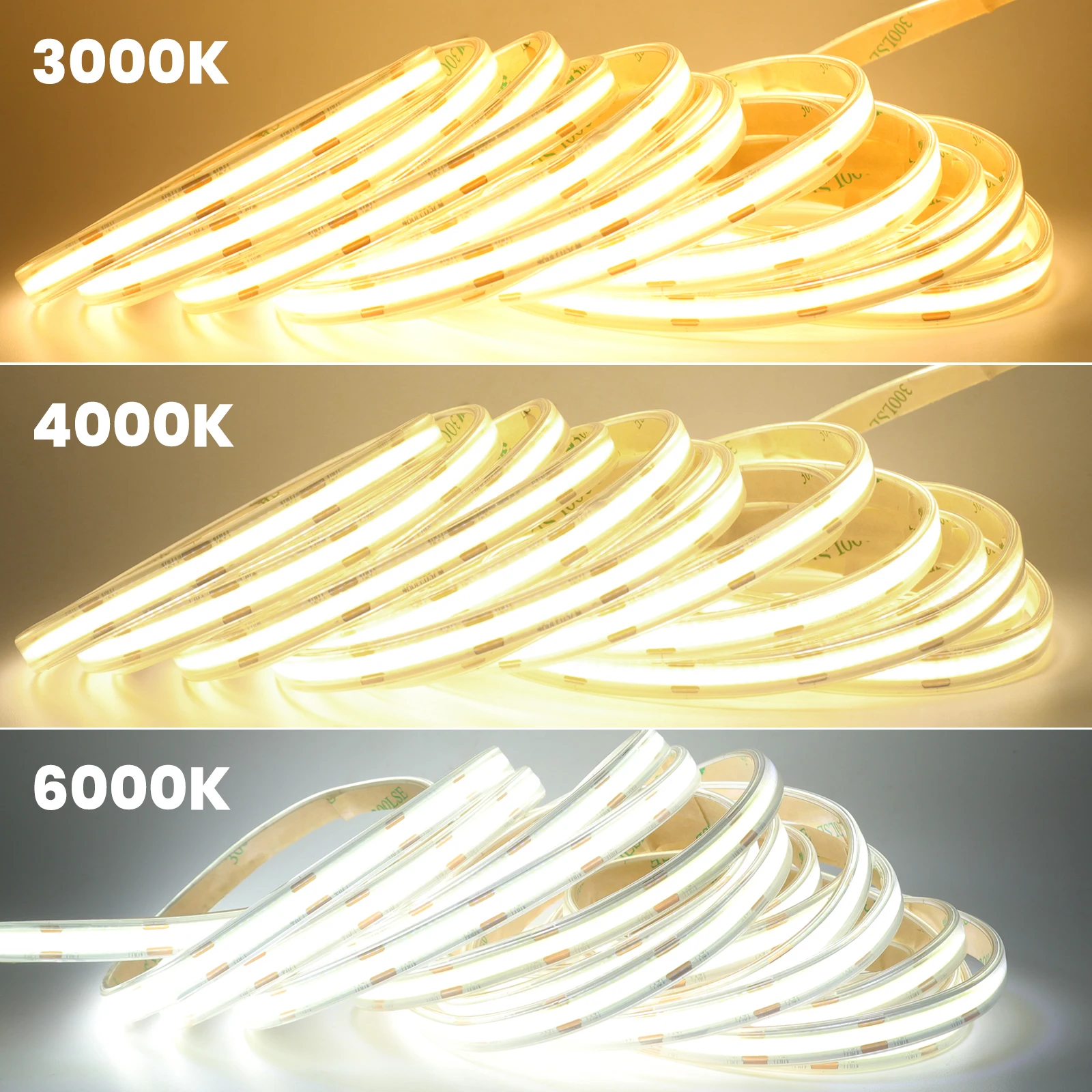 12V 24V COB LED Strip Light IP67 Waterproof Flexible LED Tape Ribbon with Adhesive 480LEDs High Density Linear Lighting