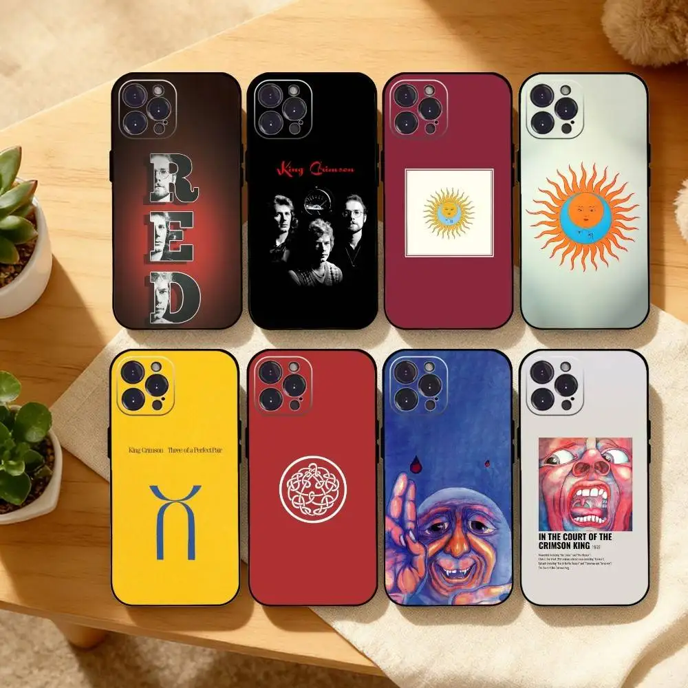Funda de Teléfono Roja C-Crimson King para iPhone 17, 16, 15, 14, 13, 12 Plus, Pro Max, XS, 5G, Funda Negra de Silicona Suave