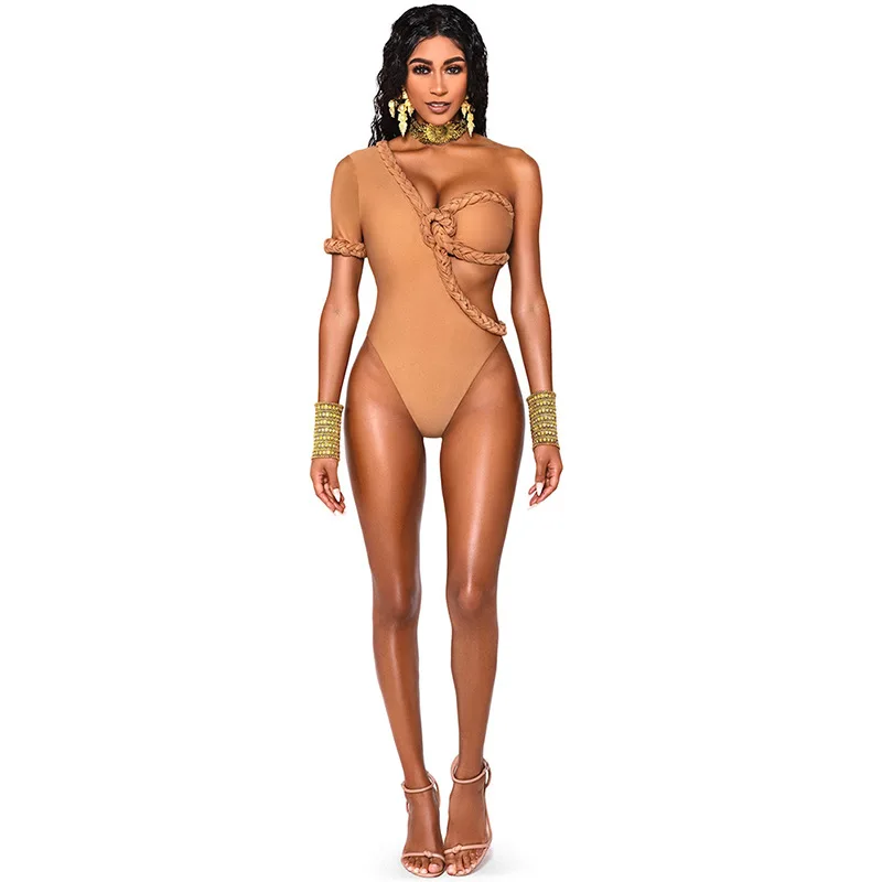 One-piece Women Floral Swimwear Solid color hand woven Rope Swimsuit Bikini Set Beach Vacation  Style Wear Maxi Dress Skirt