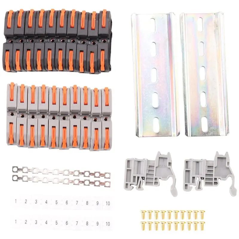 A36T-2X DIN Rail Terminal Blocks Kit, With Universal Compact Connectors, Connection Bar, Marker Strip, Screws, 28-12 AWG