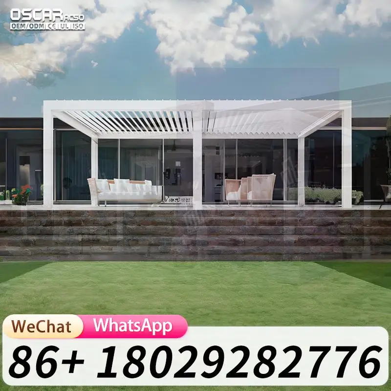 All Season Heavy Duty Outdoor Gazebo Luxury Pergola Bioclimatic Waterproof Pavilion with Screen Doors for Garden Patio Backyard