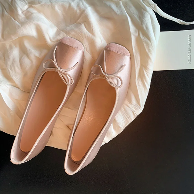 

Doudou Single Shoes Women's 2024 Summer New Bow Shallow Mouth Ballet Pregnant Women's Flat Shoes Ladle Shoes