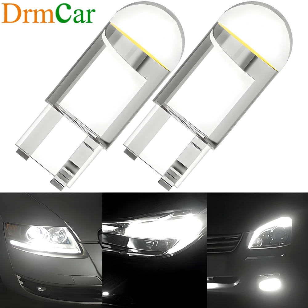 

2Pcs W5W 194 T10 Car Glass Housing Cob Led Bulbs Steering Brake Lights DC 12V Wedge License Plate Lamp Dome Light Diedo Lighting