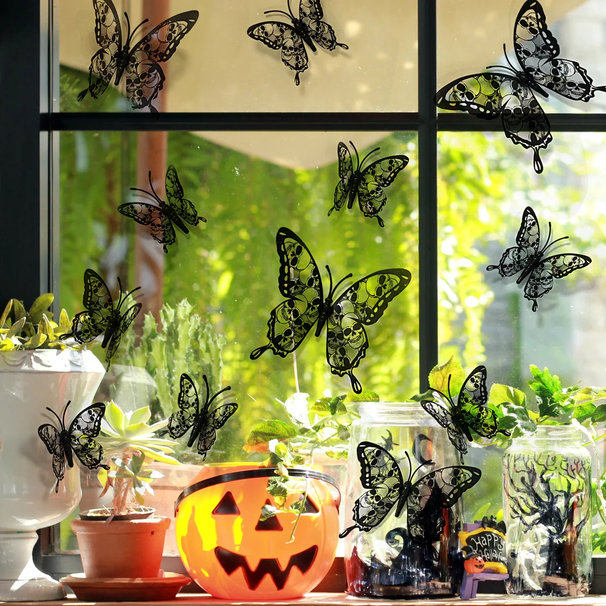 12Pcs/Set Black Hollow Butterfly Wall Stickers 3D Butterflies Living Room Bedroom Home Decoration Background Wall Sticker