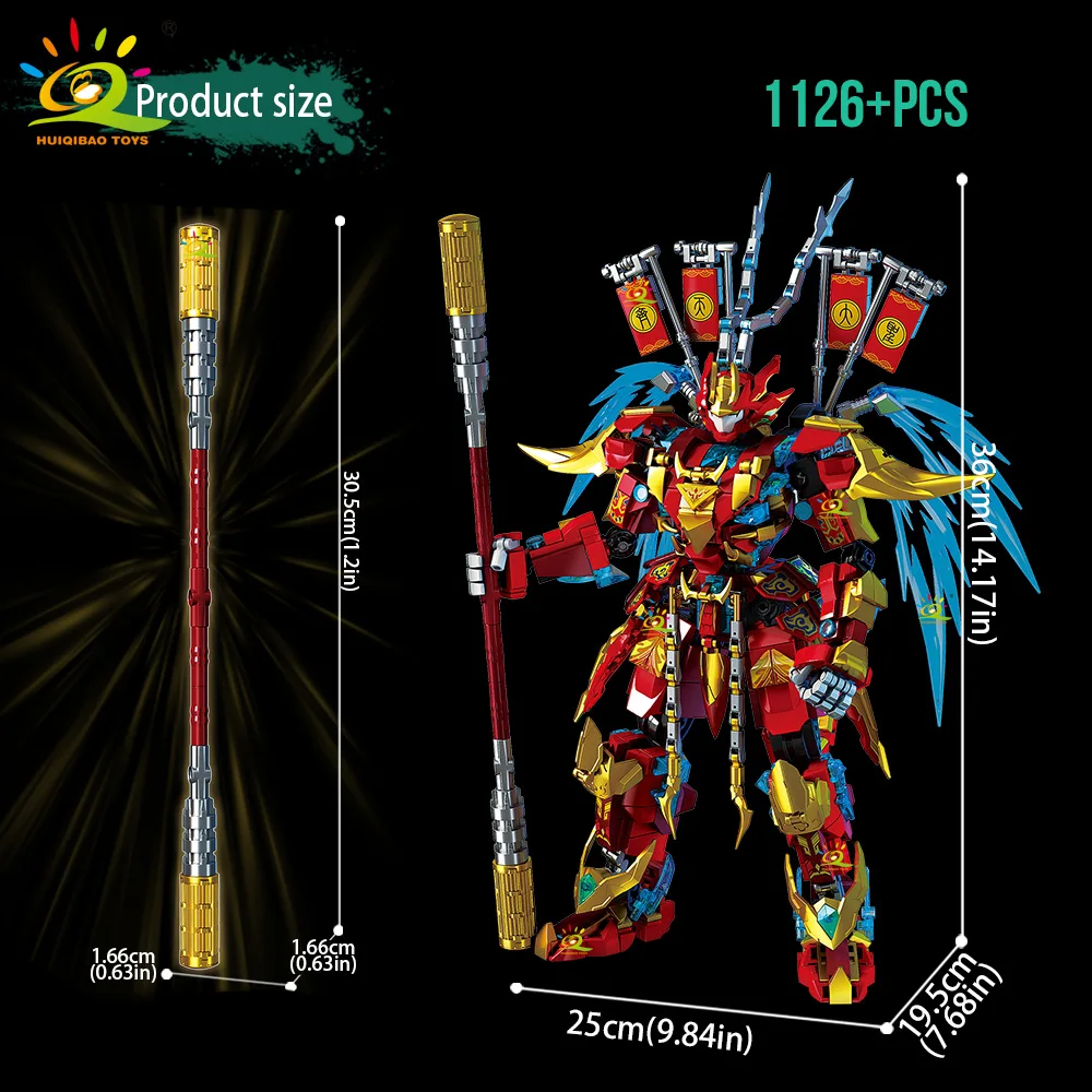 HUIQIBAO Myth Wukong Mech Model Building Blocks DIY Man Armor Robot Set Decorative Ornaments Bricks Toys for Adult Gift view 6