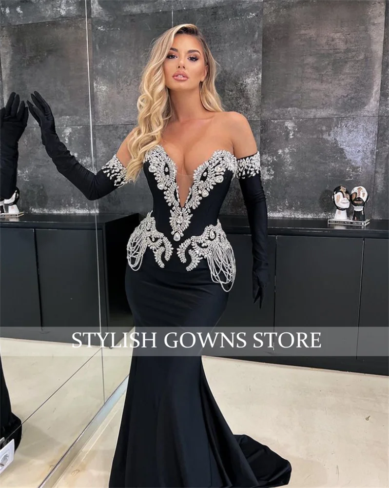 Luxury Dubai Sweetheart Evening Dresses For Black Girls Beaded Crystal Birthday Party Gowns With Gloves Tassel Customized