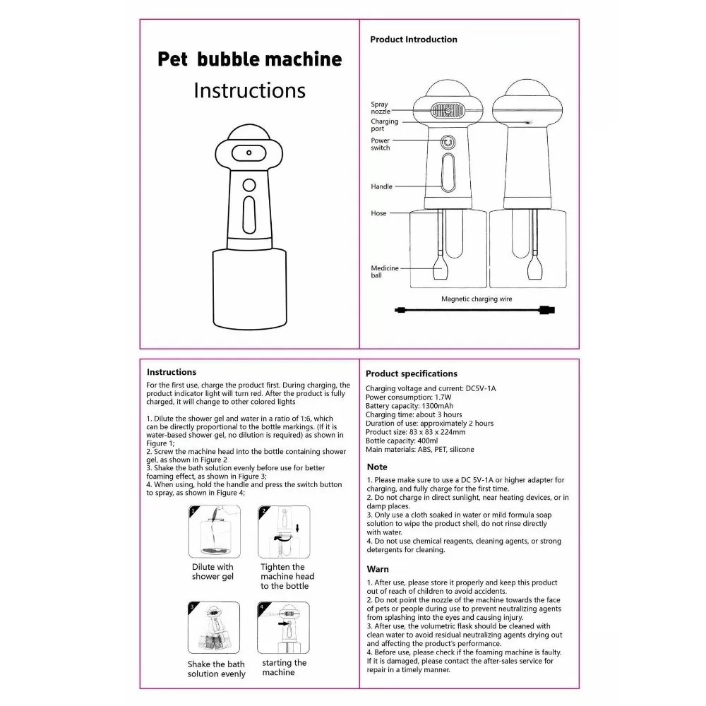 آلة استحمام الحيوانات الأليفة الكهربائية سهلة الاستخدام، شامبو للقطط والكلاب، فقاعات حمام مريحة لتنظيف الكلاب اللاسلكية، موزع الصابون للحمام #5