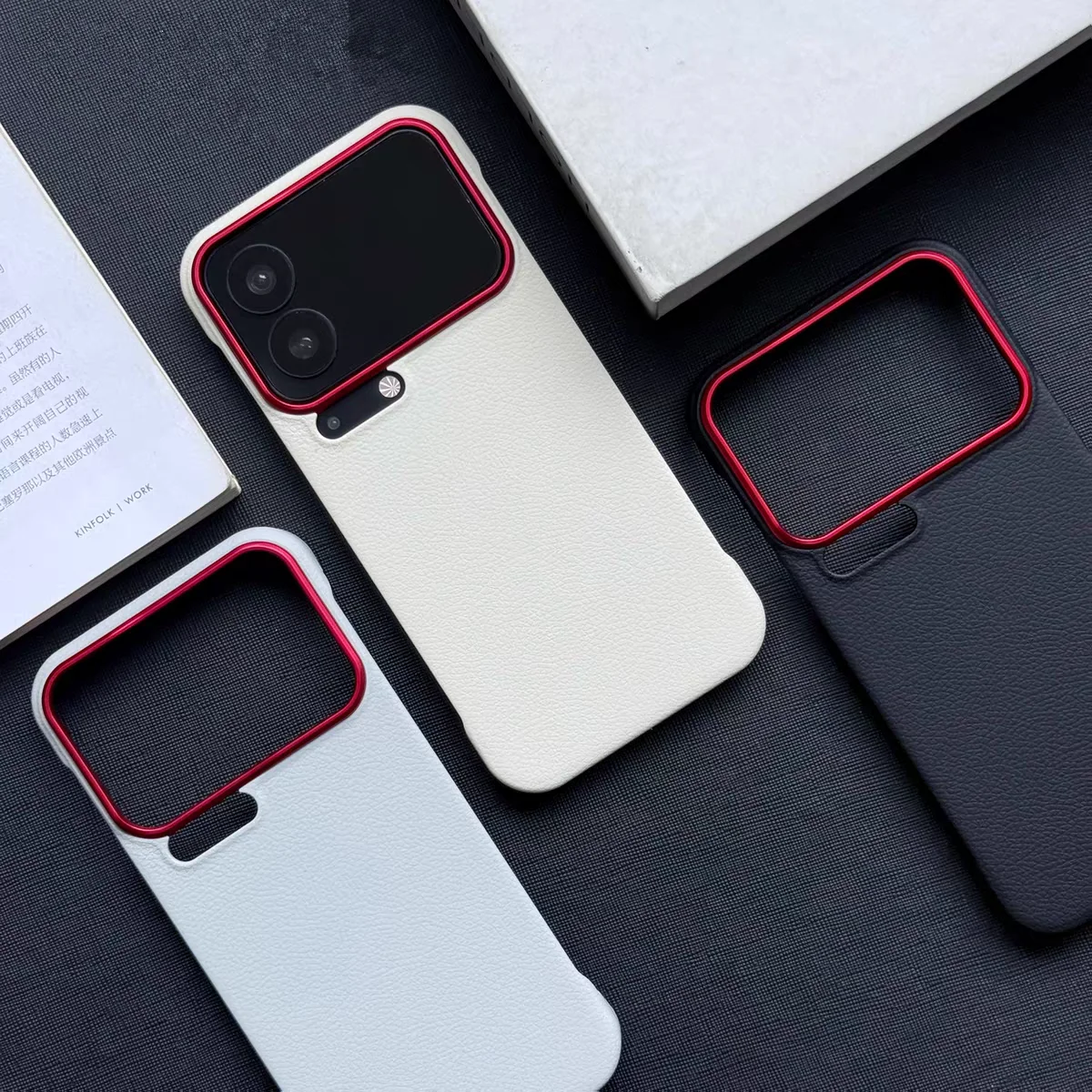 

Matte Litchi Pattern Plastic Borderless Case for Xiaomi 17 Pro Max 15 14 Ultra Metal Camera Ring Frameless Slim Armor Cover