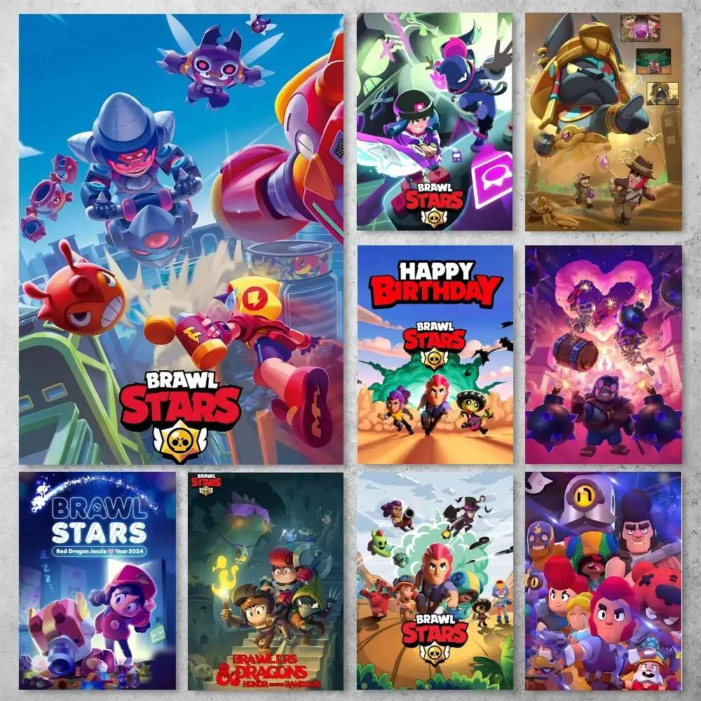 Póster de Anime divertido de B-Brawl Games S-Stars, impresión de alta calidad, pegatina artística de pared impermeable para decoración de sala de estar y Bar, regalo